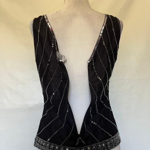 Vtg 90s Scala Beaded Tank Blouse Sz M Y2K Gatsby Art Deco Holiday Sequins Glam - Picture 8 of 16